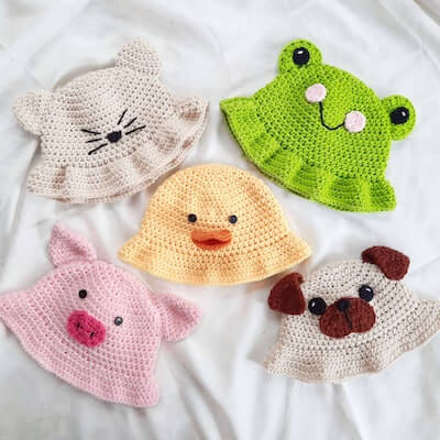 Crochet Animal Bucket Hats Pattern by Moon Dragon PH