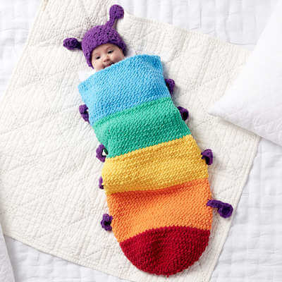 Snuggle Sack Free Crochet Caterpillar Pattern by Yarnspirations