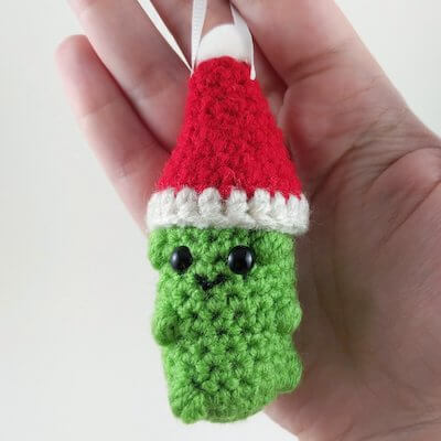 Crochet Christmas Pickle Ornament Pattern by Dandy Bee Makes