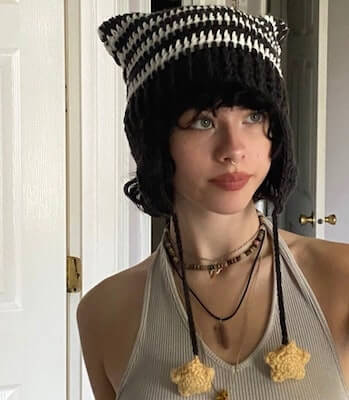 Crochet Ear Flap Cat Hat With Stars Pattern by Julia's Crochet Fashion