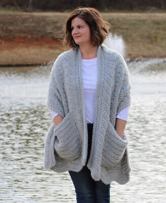 Crochet Hygge Pocket Shawl Pattern by Mason Jar Yarn Designs