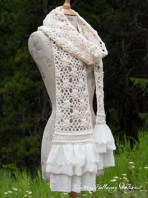 Crochet Lace Scarf With Flowers Pattern by Kirsten Holloway Designs