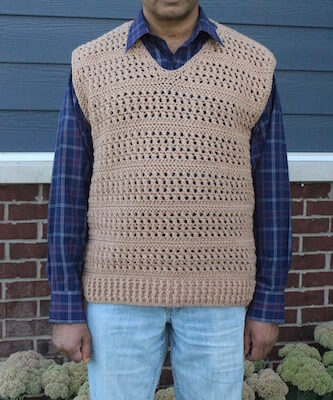 Crochet Men's Textured Vest Pattern by The Crafting Needles