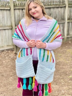 Rainbow And Storm Pocketed Shawl Crochet Pattern by Crafty Kitty Crochet