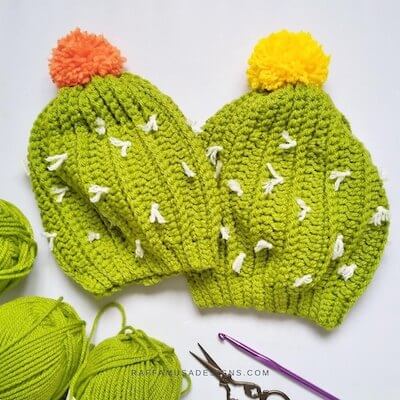 Crochet Ribbed Cactus Beanie Pattern by Raffamusa Designs