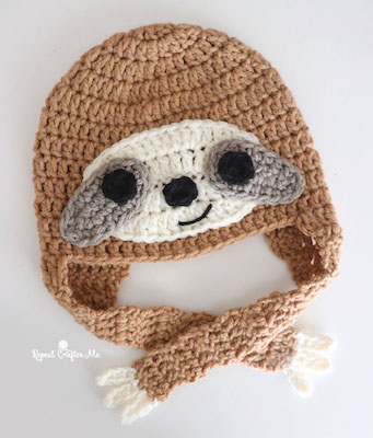 Crochet Sloth Animal Hat Pattern by Repeat Crafter Me