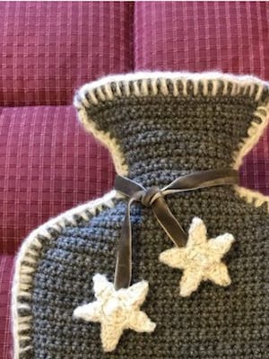 Crochet Sparkly Stars Hot Water Bottle Cover Pattern by Kate Eastwood