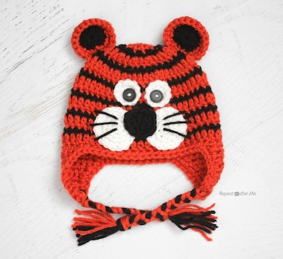 Crochet Tiger Hat Pattern by Repeat Crafter Me