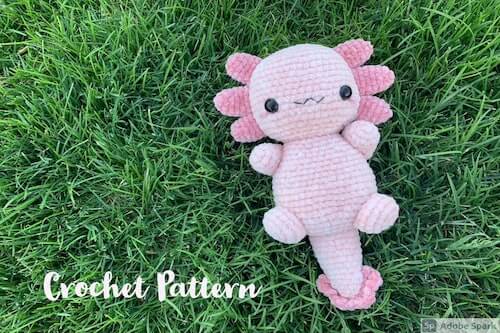 Crochet Velvet Axolotl Pattern by Katie Kitty Craft