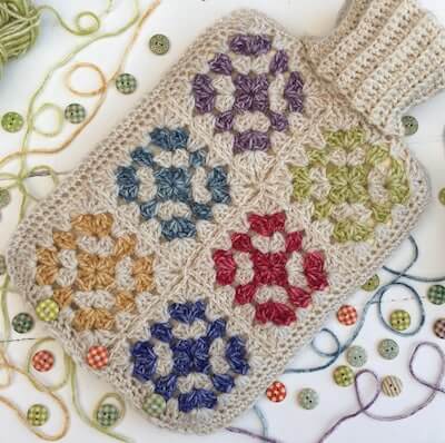 Granny Square Crochet Hot Water Bottle Cover Pattern by Sew Happy Creative