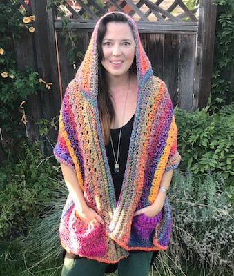 Harmony Hooded Pocket Shawl Crochet Pattern by Carroway Crochet