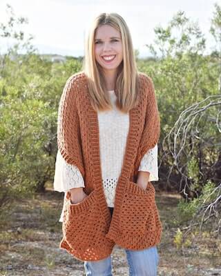 Persimmon Pocket Shawl Crochet Pattern by Hooked Homemade Happy