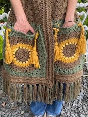 Sunflower Pocket Shawl Crochet Pattern by Kathy Lutz Designs