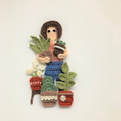 Crazy Plant Lady Crochet Applique Pattern by Wilky Wooly Designs
