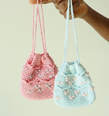 Crochet Beaded Mini Drawstring Pouch Pattern by Rose Obom