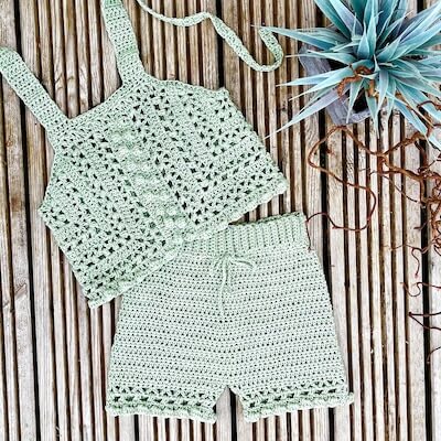 Crochet Boho Top And Shorts Set Pattern by Babes In The Wool Design