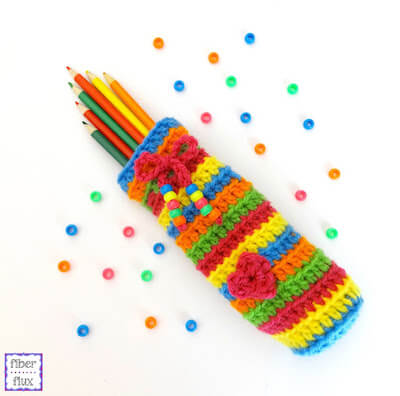 Crochet Candy Stripe Pencil Case Pattern by Fiber Flux