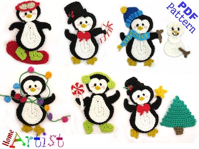 Crochet Christmas Penguin Applique Pattern by Home Artist