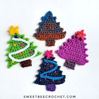 Crochet Christmas Tree Applique Pattern by Sweet Bee Crochet Shop