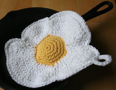 Crochet Fried Egg Potholder Pattern by Joy Prescott