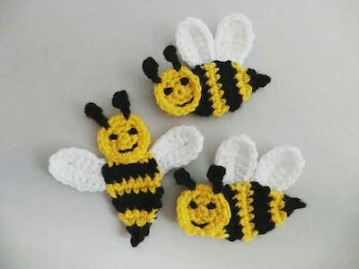 Crochet Happy Bee Applique Pattern by Crafting Happiness UK