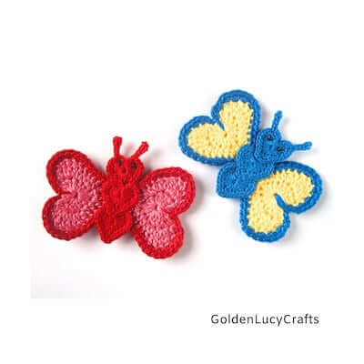 Crochet Heart Butterfly Applique Pattern by Golden Lucy Crafts