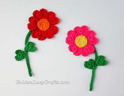 Crochet Heart Flowers Applique Pattern by Golden Lucy Crafts