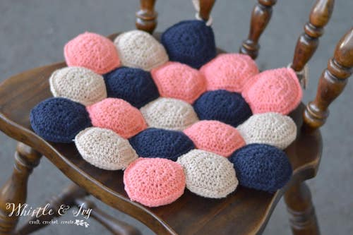 Crochet Hexie Puff Seat Cushion Pattern by Whistle & Ivy