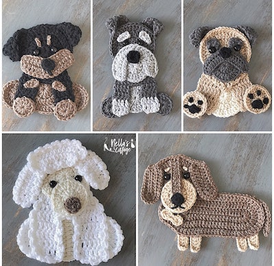 Crochet Puppies Applique Pattern by Nella's Cottage