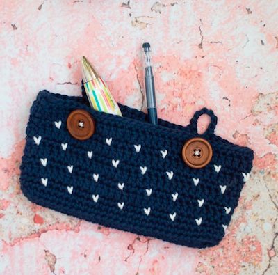 Faux Knit Crochet Pencil Case Pattern by Whistle & Ivy