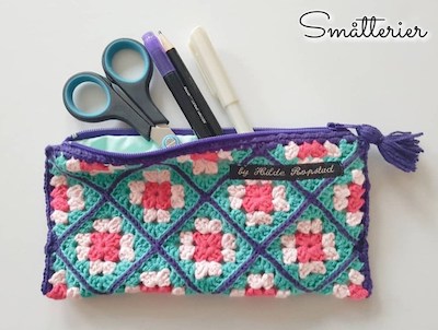 Granny Square Crochet Pencil Case Pattern by Smaatterier