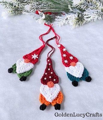 Heart Gnome Ornament Crochet Christmas Applique Pattern by Golden Lucy Crafts