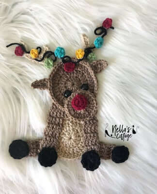 Rudolph Reindeer Crochet Christmas Applique Pattern by Nella's Cottage