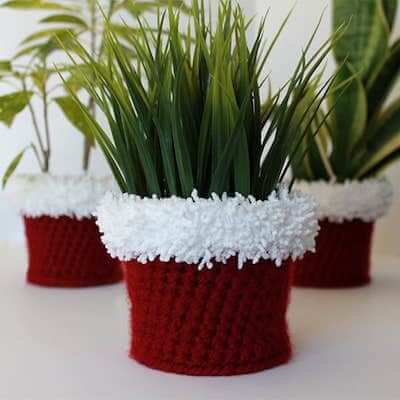 Santa Planter Cover Crochet Pattern by The Inspired Wren