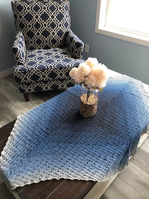 Country Cornflower Blue Crochet Tablecloth Pattern by Peaches N Crafts