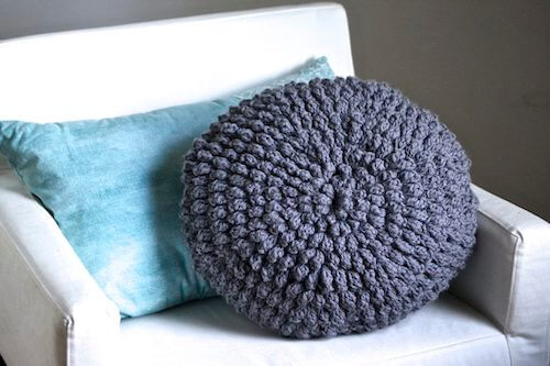 Crochet Circle Puff Pillow 1 skein Crochet Project by Six Clever Sisters