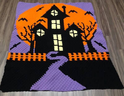 Crochet Haunted House Blanket Pattern by Crochet Couch