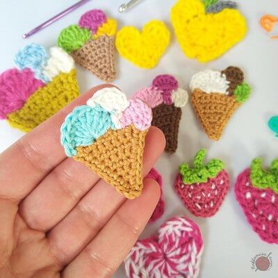 Crochet Ice Cream Cone Applique Pattern by Raffamusa Designs