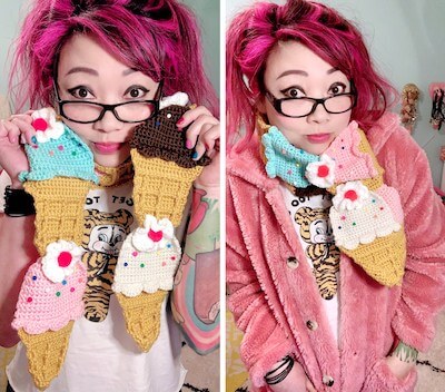 Crochet Ice Cream Scoop Scarf Pattern by Twinkie Chan