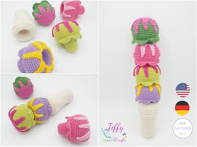 Crochet Ice Cream Stacking Toy Pattern by Tiffy Happy Crafts