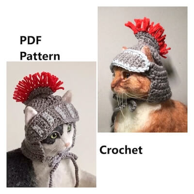 20 Crochet Helmet Patterns Crochet Medieval Helmet For Cats Pattern by Oona Patterns Etc