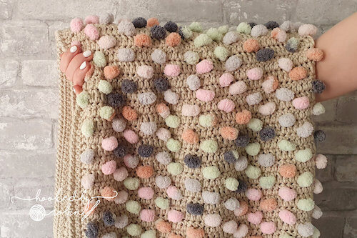 Free Crochet Pom Pom Blanket Pattern by Hooked By Robin