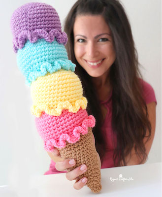 Crochet Stacked Scoop Ice Cream Cone Pattern by Repeat Crafter Me