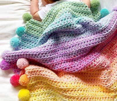 Little Gems Rainbow Pom Blanket Crochet Pattern by Little Gems Craft Shop