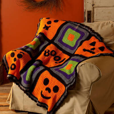 Pumpkin Face Throw Crochet Pattern by Michele Wilcox