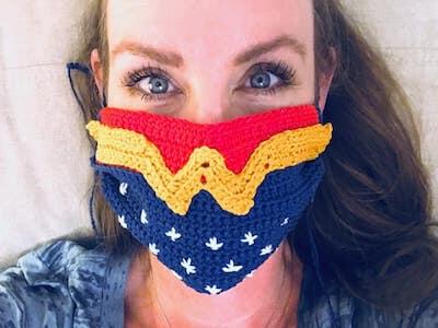 Wonder Woman Crochet Face Mask Cover Pattern by Stardust Gold Crochet