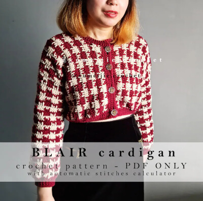 BLAIR Cardigan Houndstooth Crochet Pattern by yumeijie