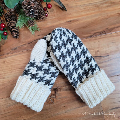 Crochet Houndstooth Mittens Pattern by ACrochetedSimplicity