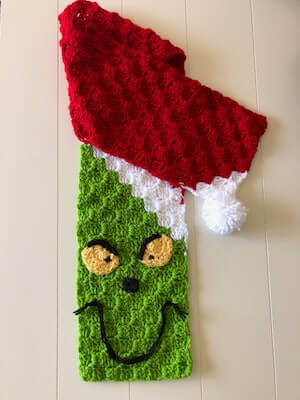 C2C Crochet Grinch Scarf Pattern by Gifts And Crafts Galore