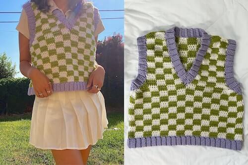 Crochet Checkerboard Sweater Vest Pattern by Loove 2 Craft